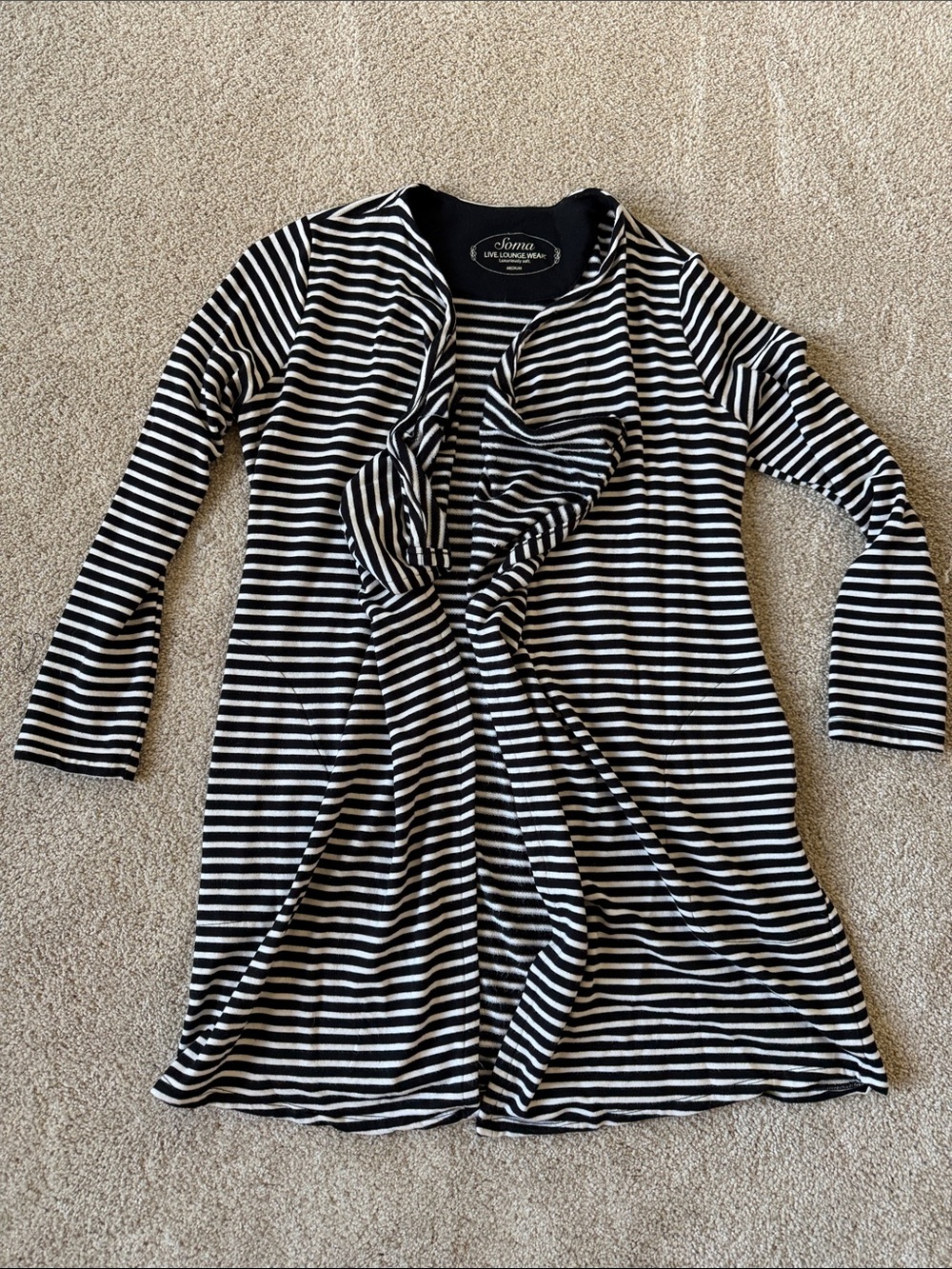 Soma Black and White Striped Draped Cardigan